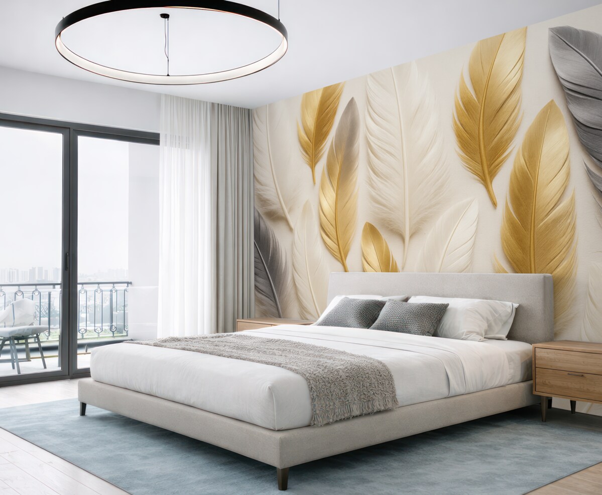 Fototapeta Beżowo-szare pióra w subtelnych, stonowanych tonach.