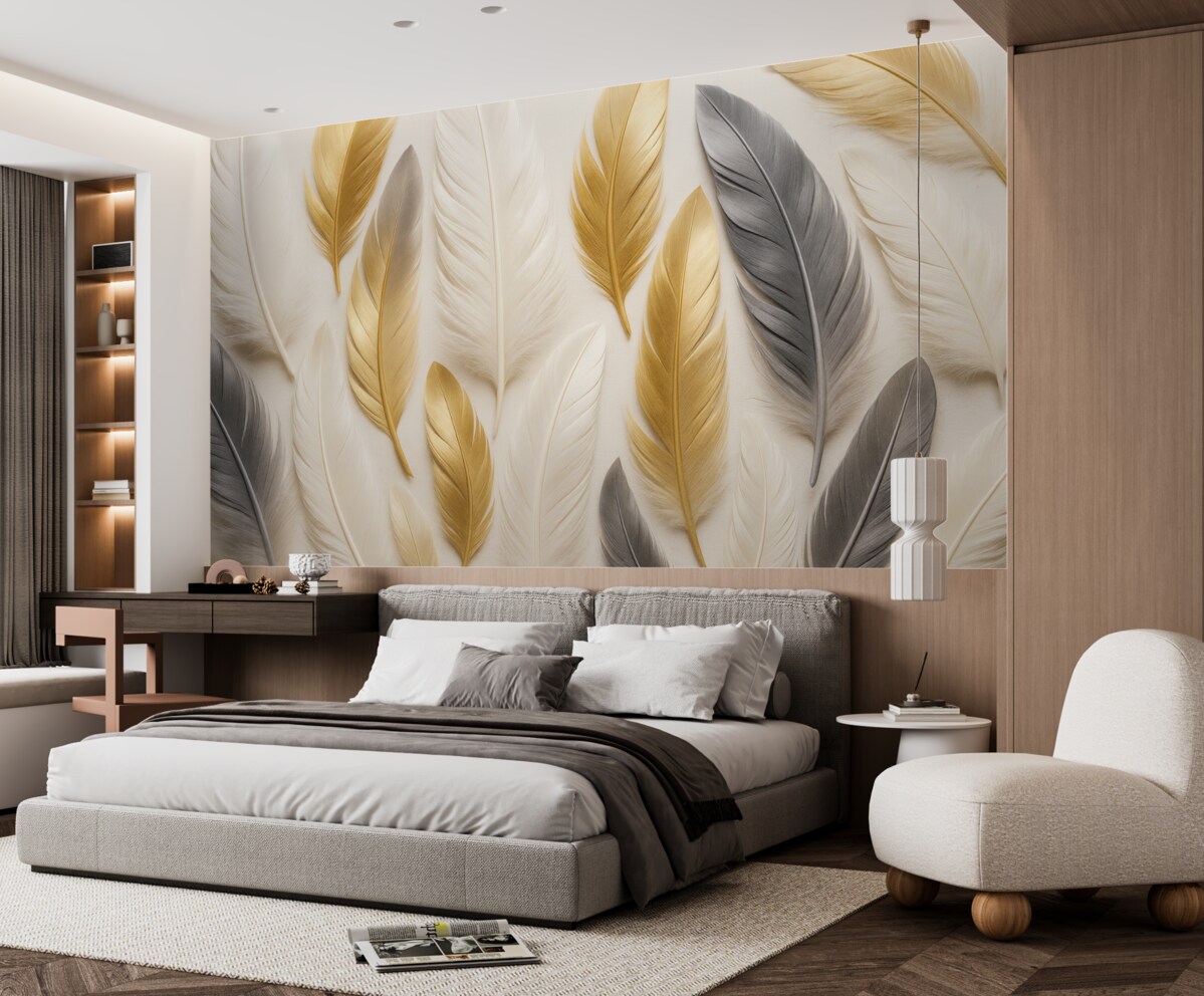 Fototapeta Beżowo-szare pióra w subtelnych, stonowanych tonach.