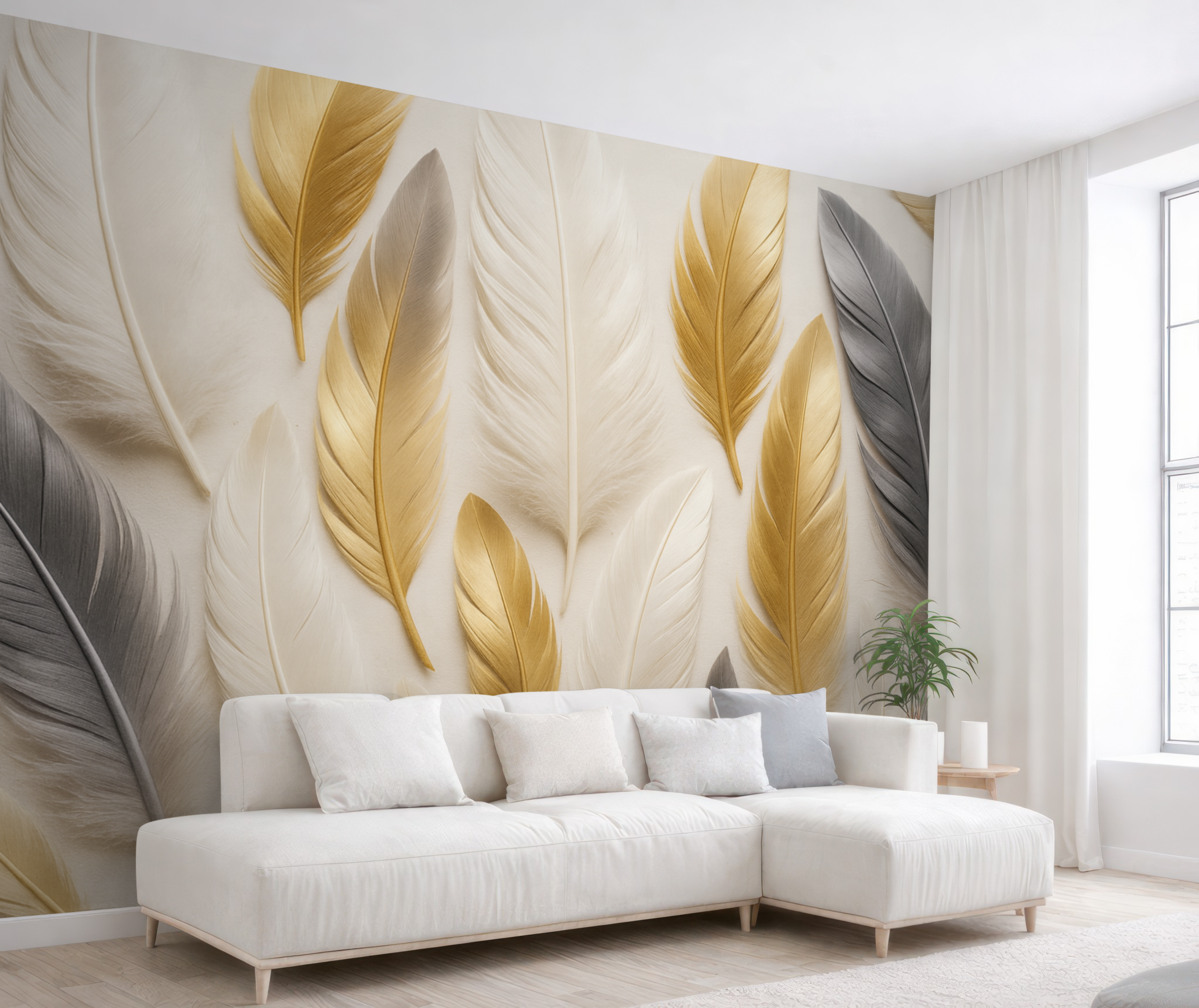 Fototapeta Beżowo-szare pióra w subtelnych, stonowanych tonach.