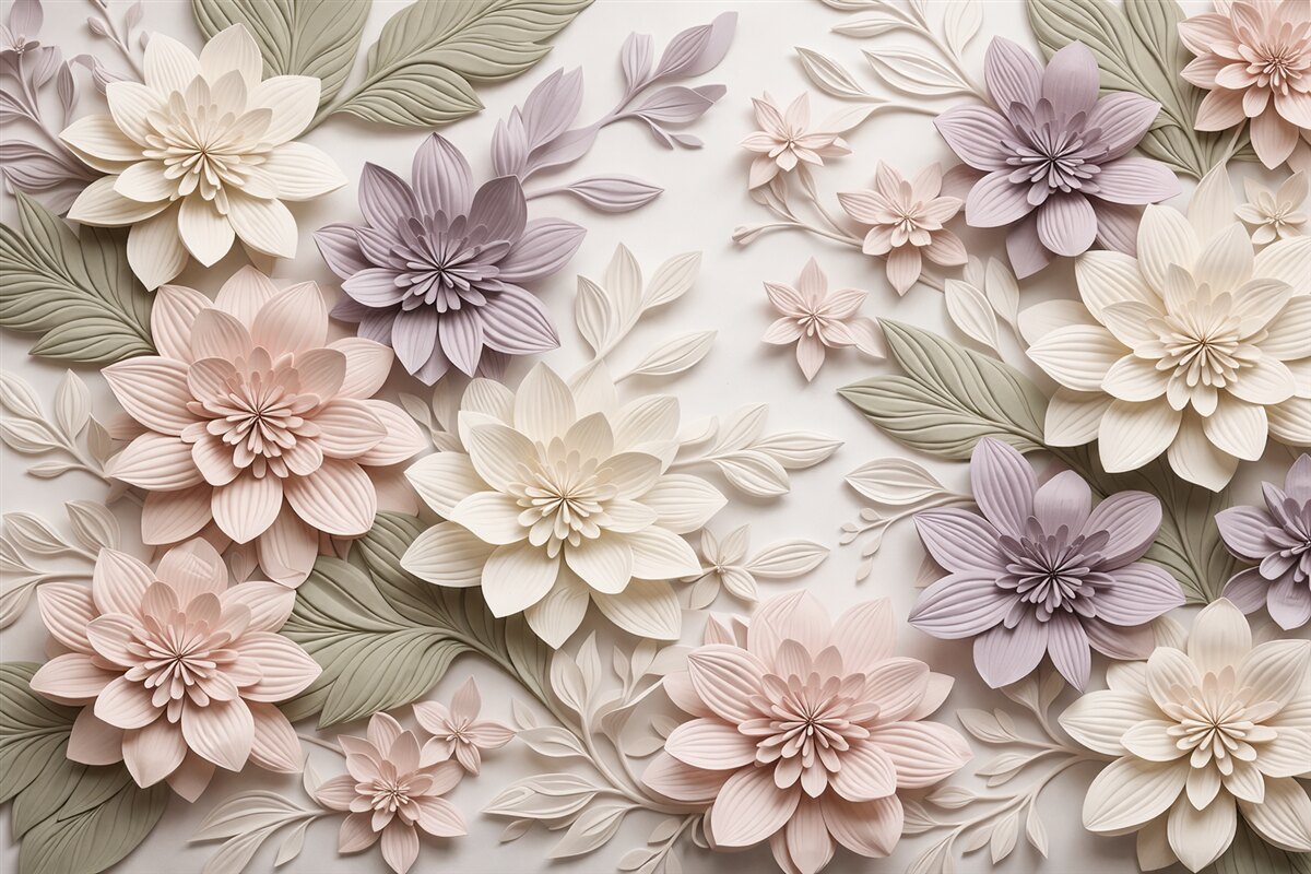 Fototapeta kwiatowy relief trójwymiarowy w postaci papierowej kompozycji