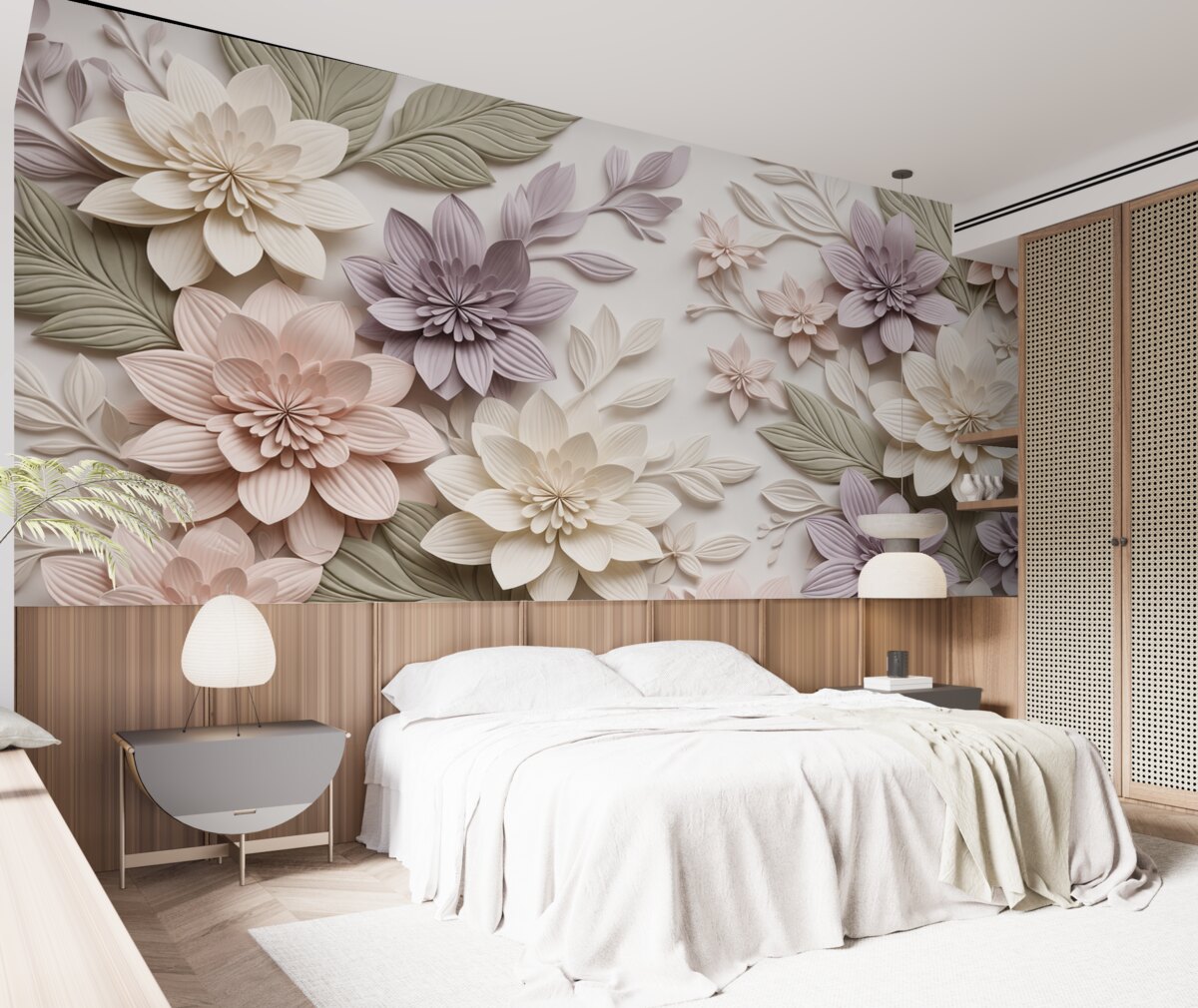 Fototapeta kwiatowy relief trójwymiarowy w postaci papierowej kompozycji