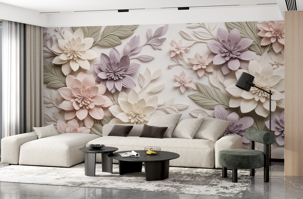 Fototapeta kwiatowy relief trójwymiarowy w postaci papierowej kompozycji