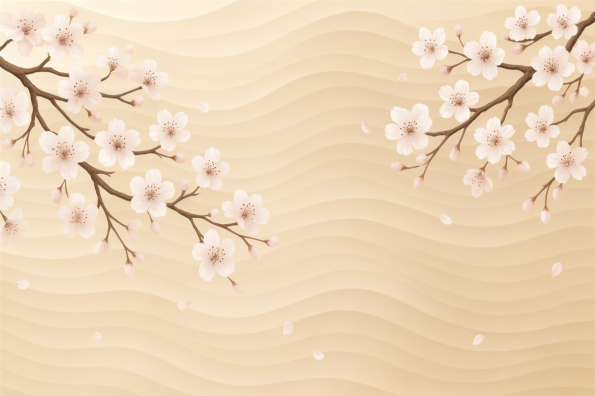 Fototapeta Gałęzie sakury na falującym, piaszczystym tle.