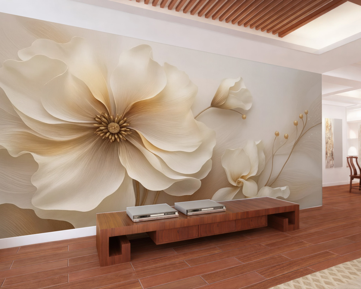 Fototapeta Beżowe oraz jasnobrązowe dzikie trawy z kwiatami w tonacjach beżu.