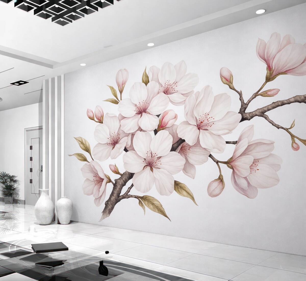 Fototapeta Kwiat sakury w formie akwareli.