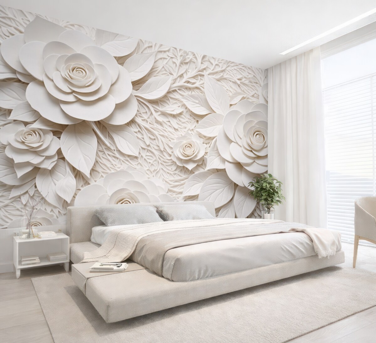 Fototapeta białe róże trójwymiarowe wolumetryczne