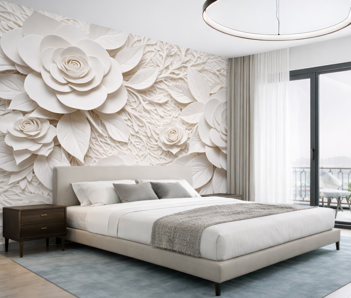 Fototapeta białe róże trójwymiarowe wolumetryczne