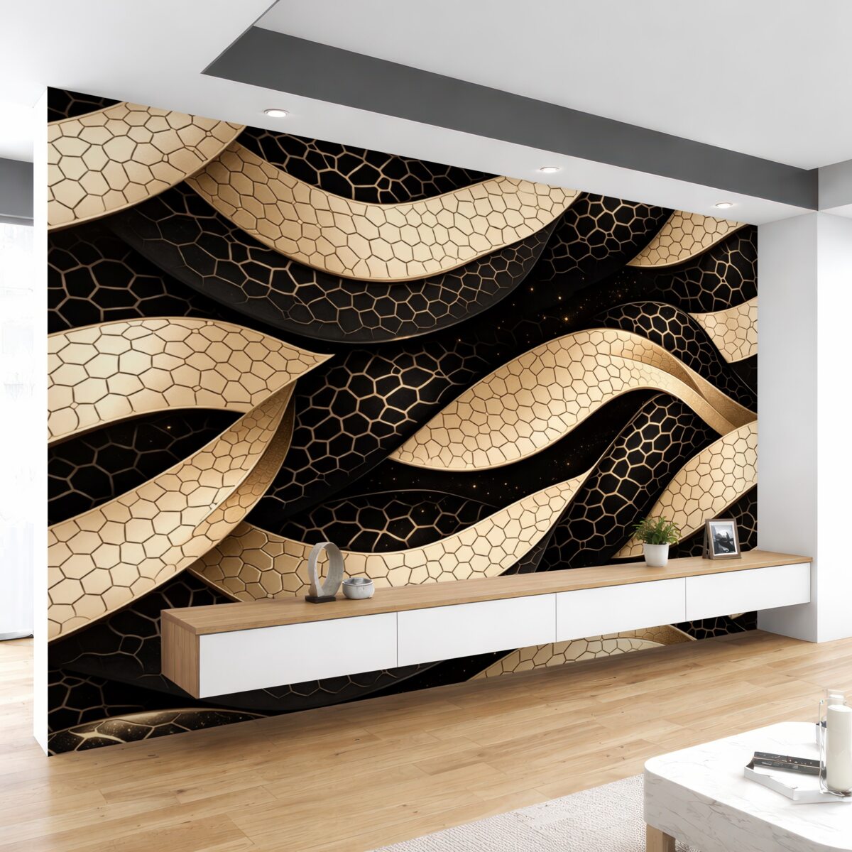 Fototapeta Beżowo-czarny wzór przeplatany.