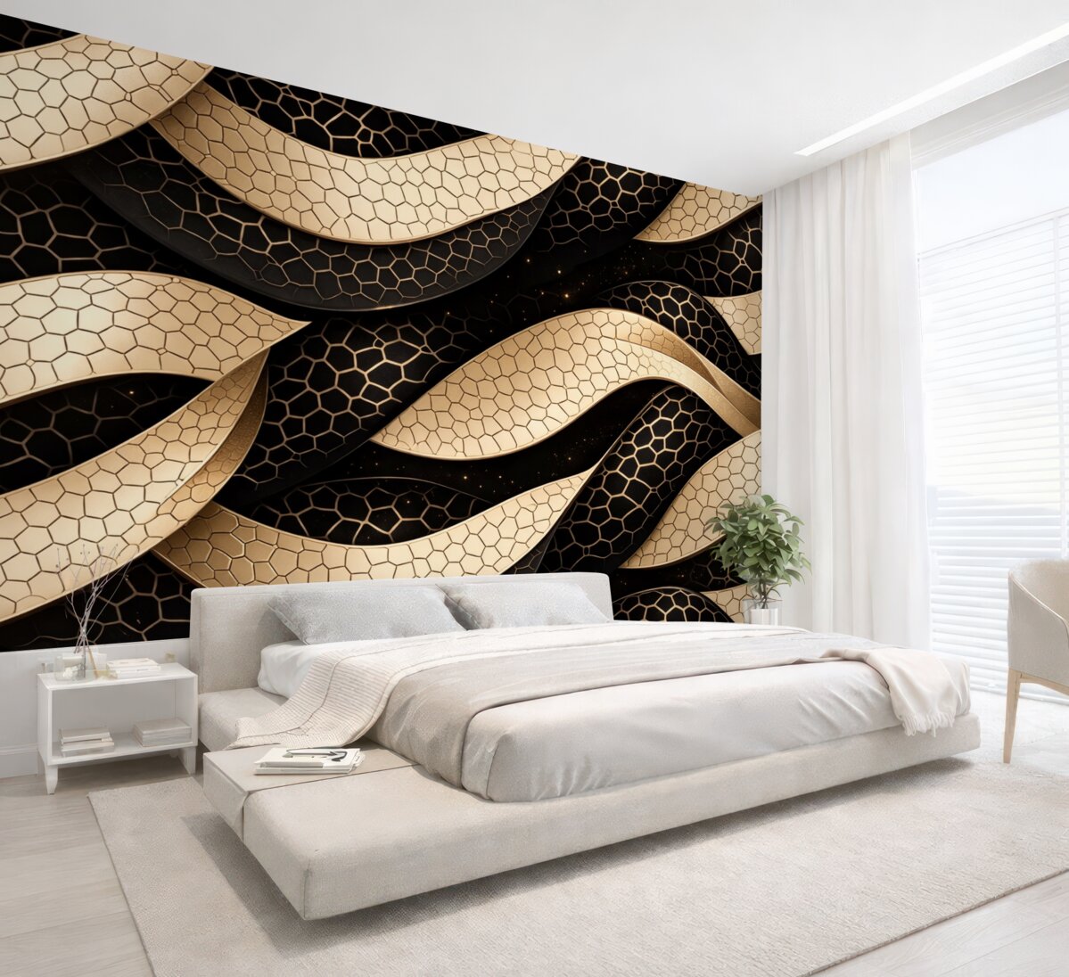 Fototapeta Beżowo-czarny wzór przeplatany.