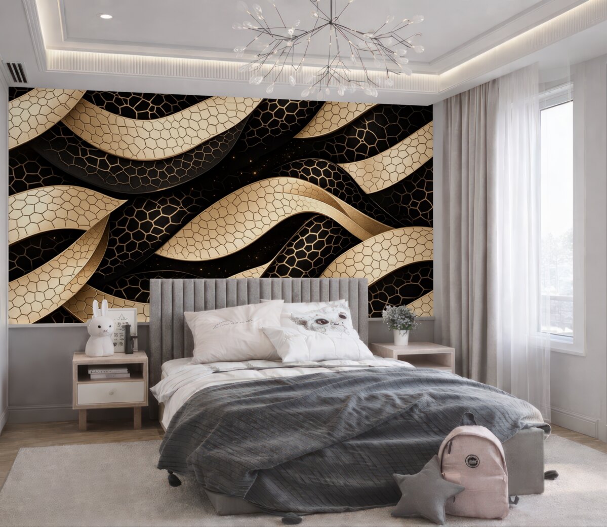 Fototapeta Beżowo-czarny wzór przeplatany.