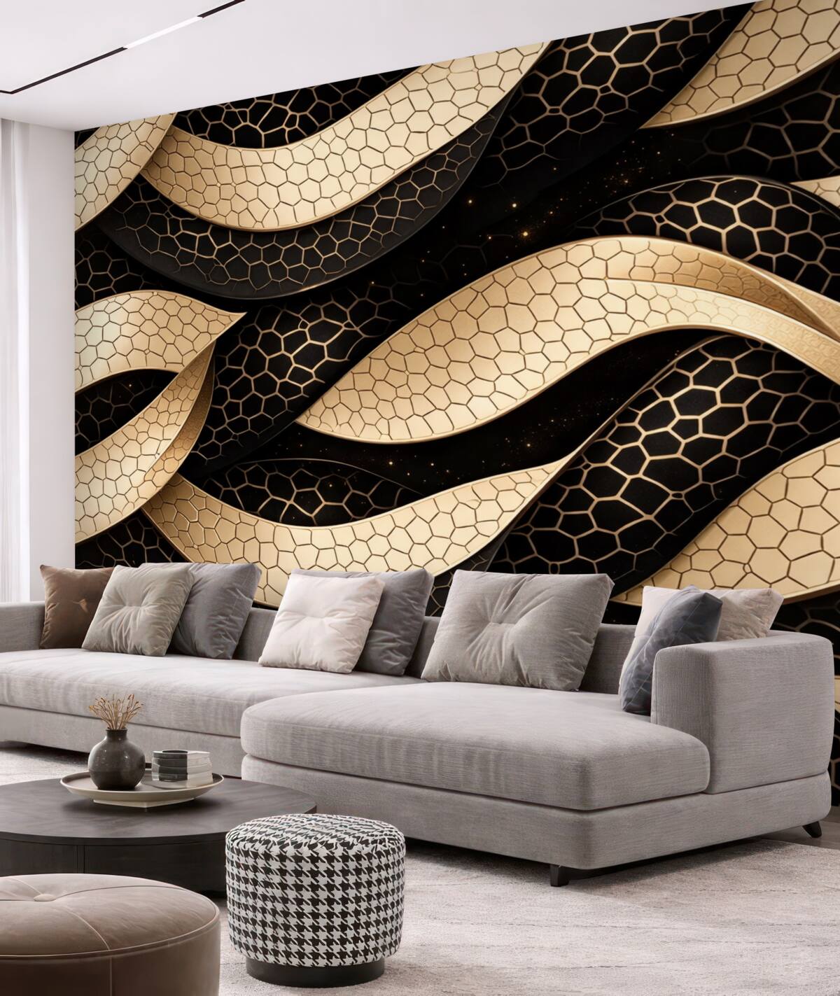 Fototapeta Beżowo-czarny wzór przeplatany.