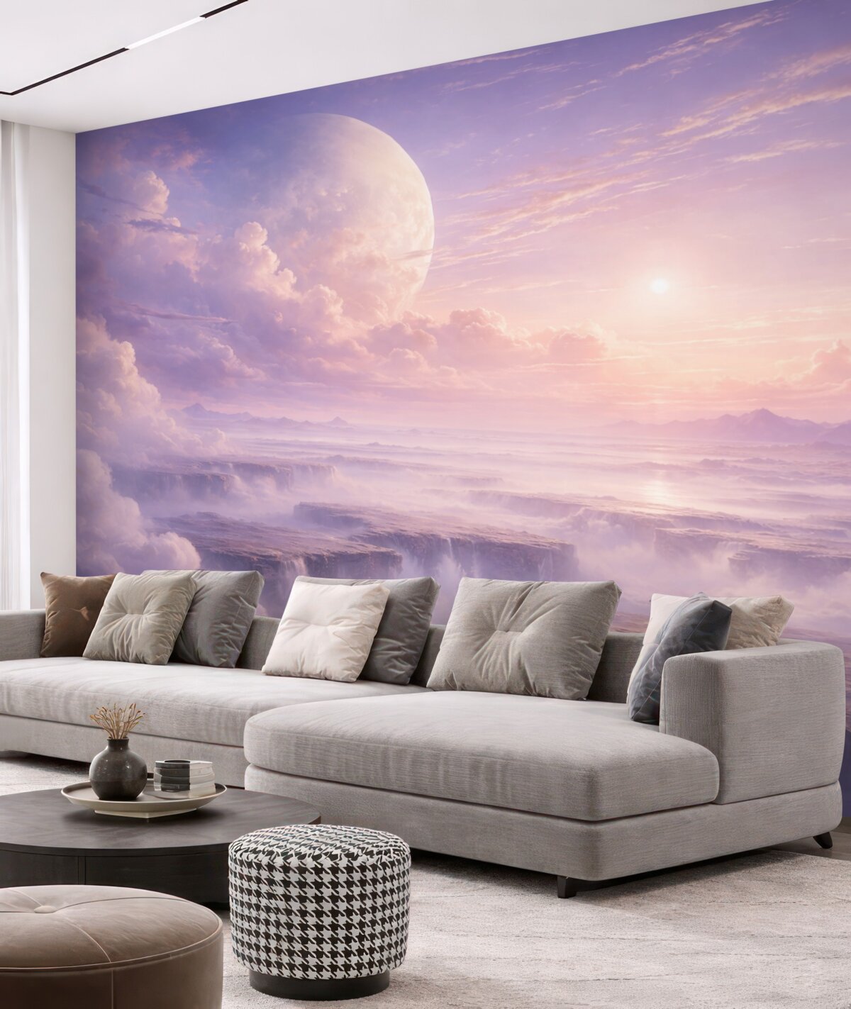 Fototapeta Cudowne fioletowo-różowe niebo z Księżycem i obłokami.