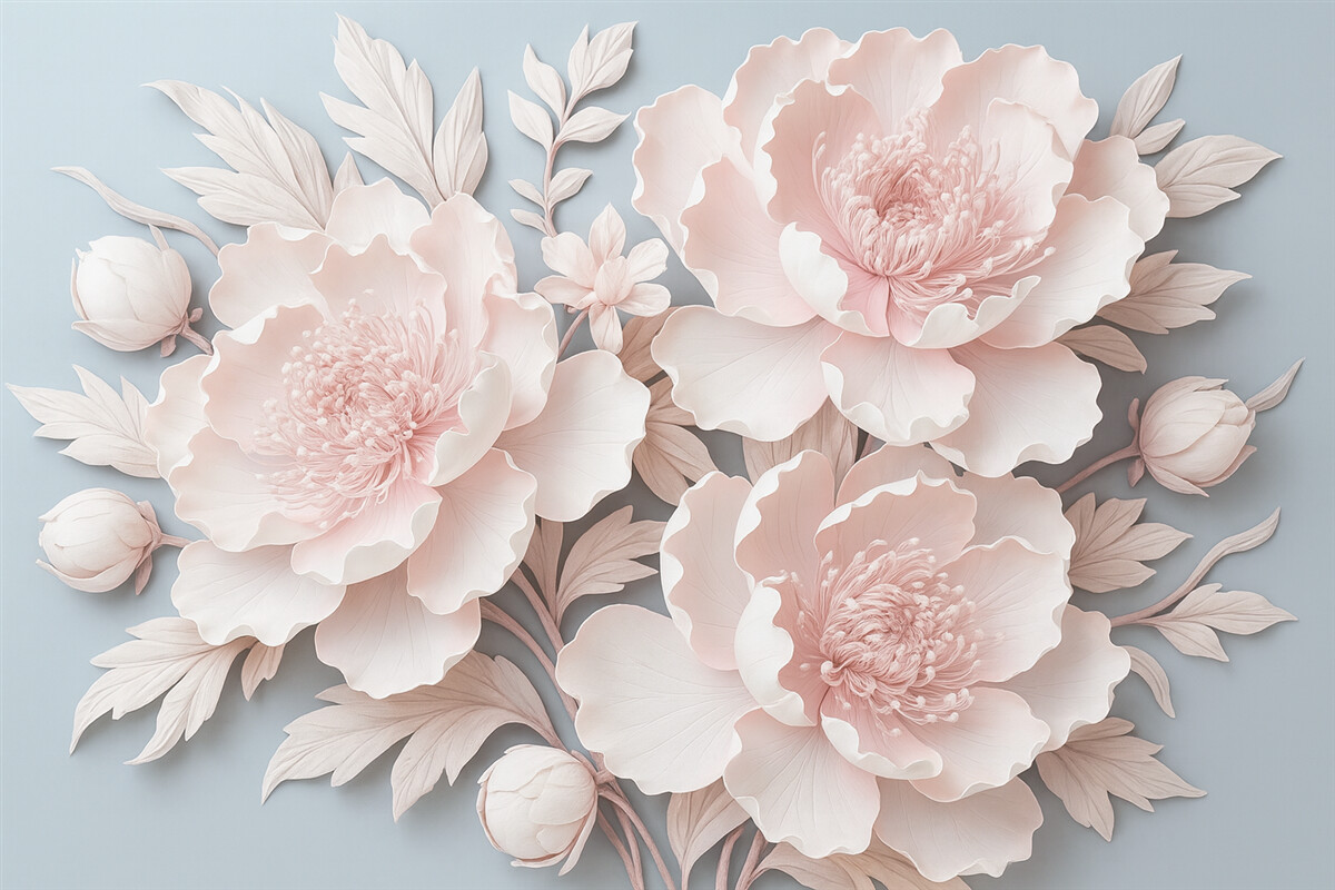 Fototapeta Bujne różowe kwiaty w subtelnych tonach.